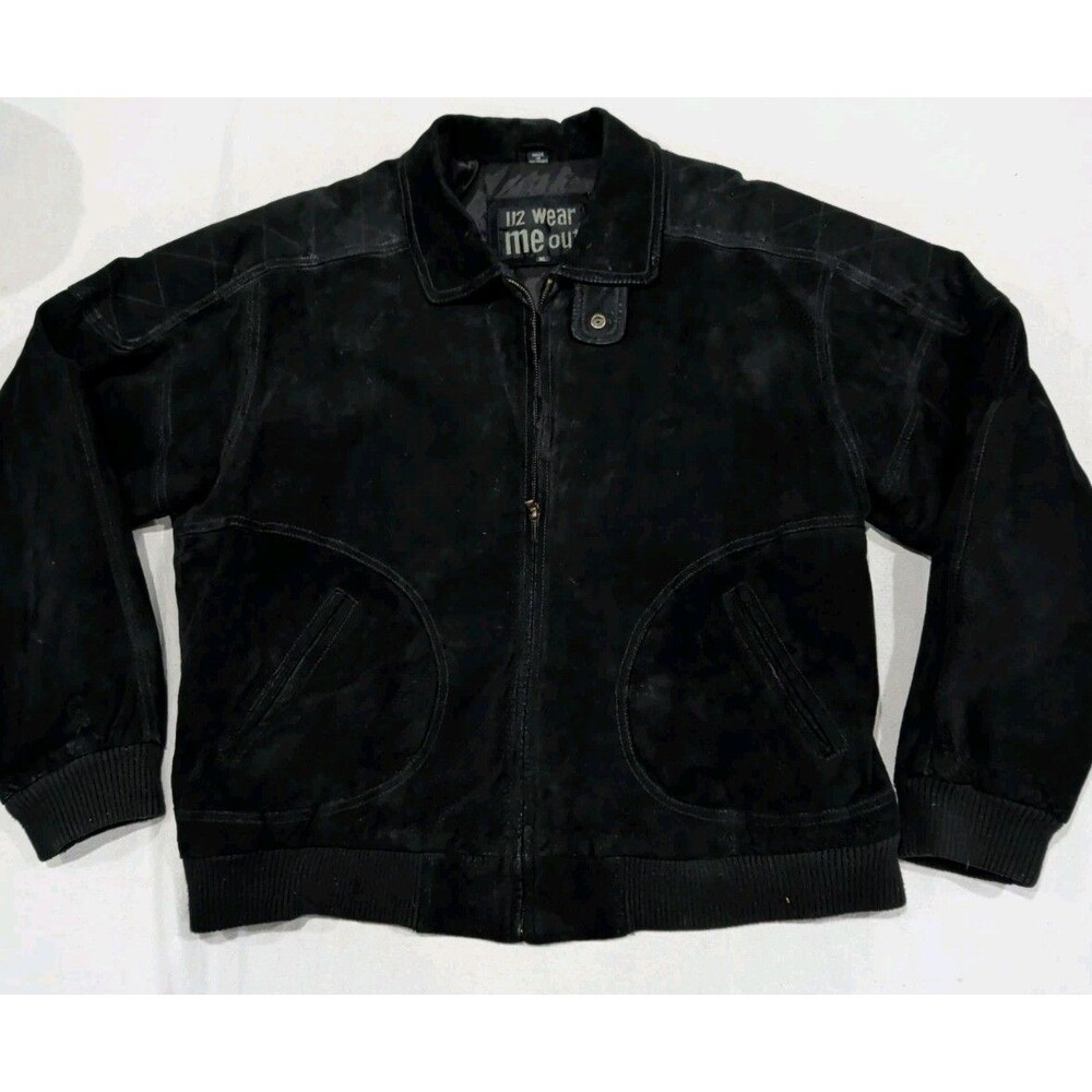 U2 Wear Me Out Bomber Jacket Vintage Genuine Suede Leather Black Men's Size XL